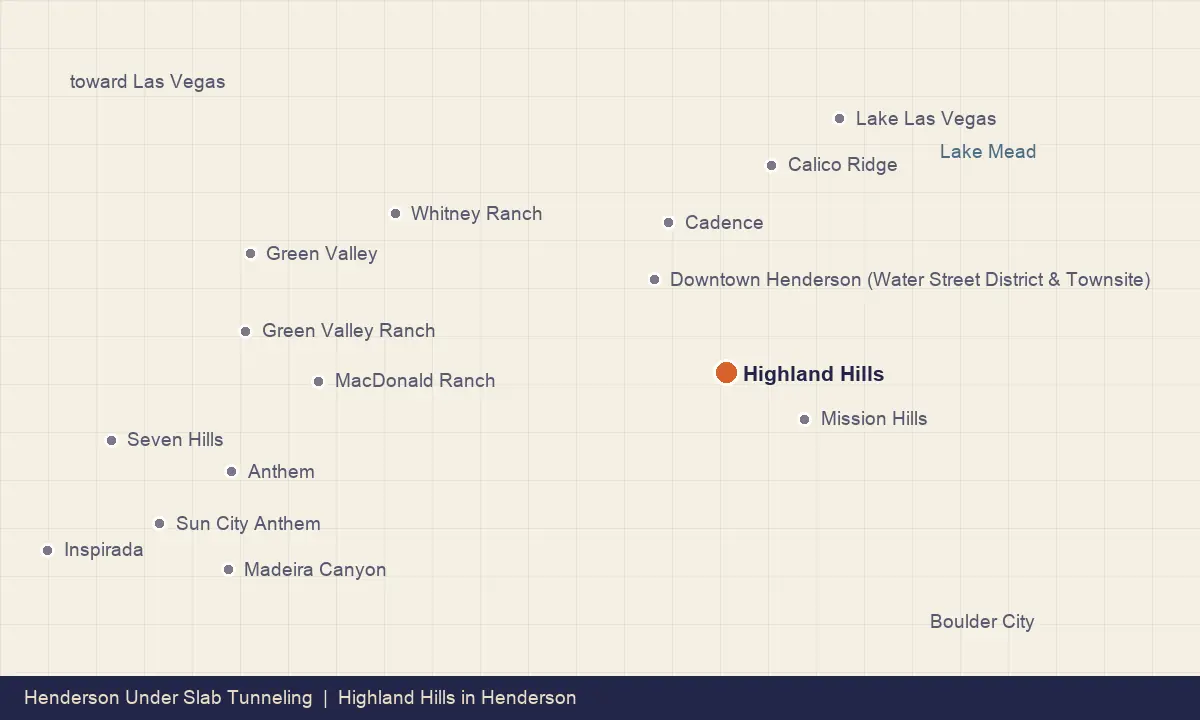 Map showing the location of Highland Hills within Henderson, Nevada