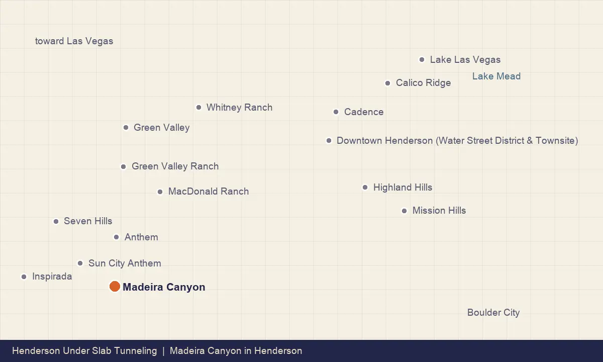 Map showing the location of Madeira Canyon within Henderson, Nevada