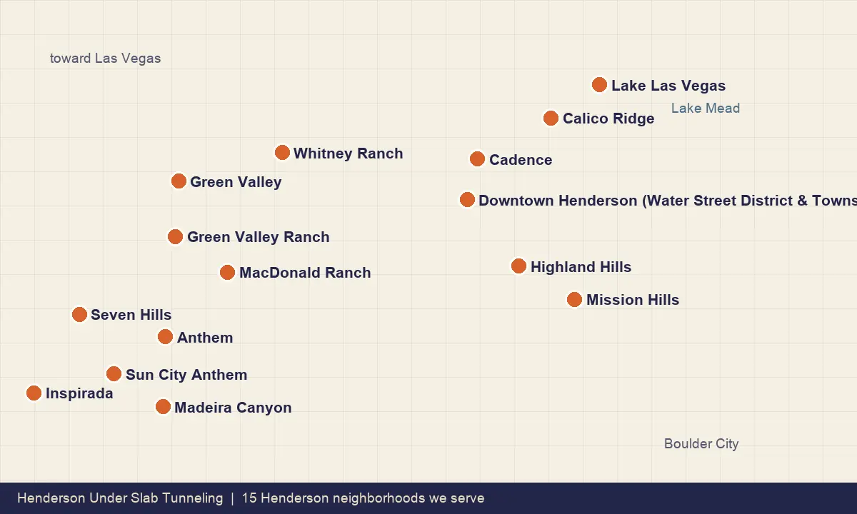 Map of the 15 Henderson neighborhoods served by Henderson Under Slab Tunneling