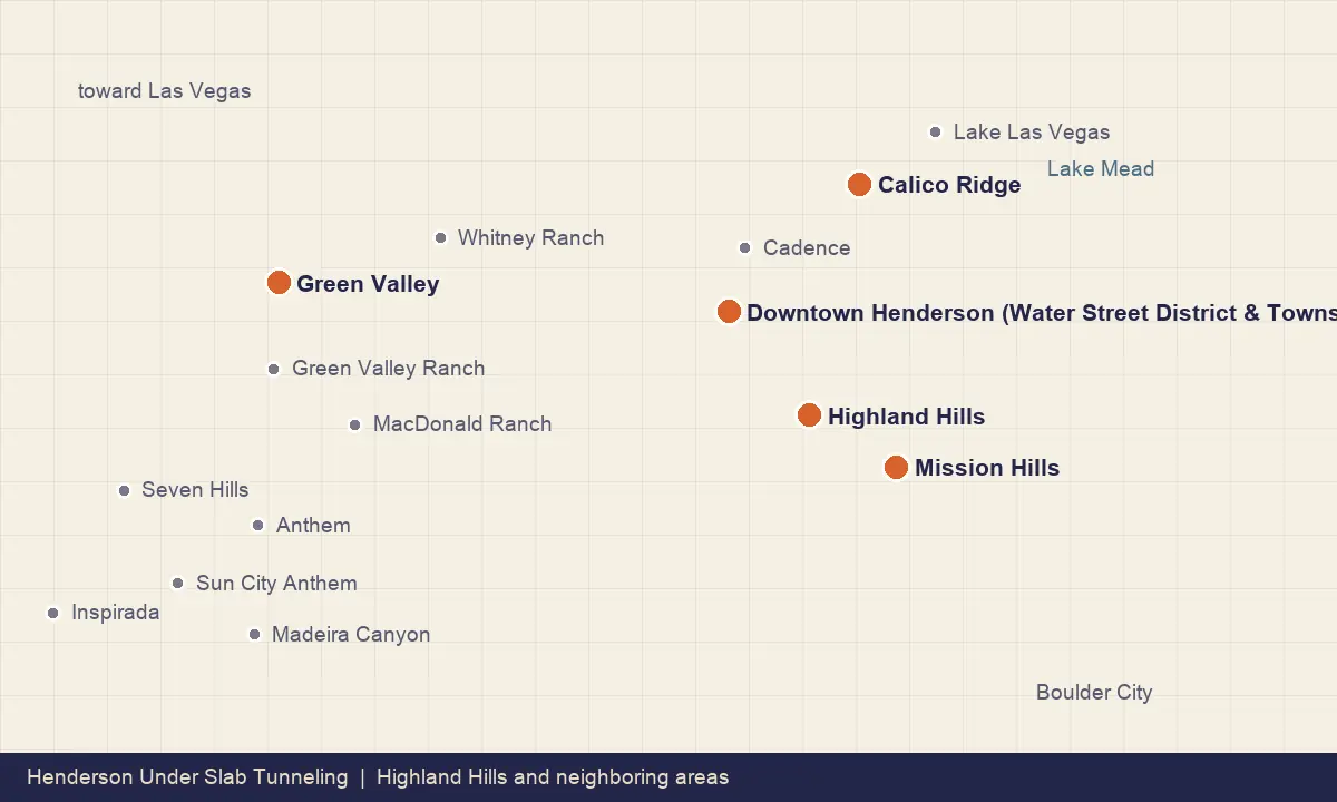 Map of Highland Hills and its neighboring Henderson communities