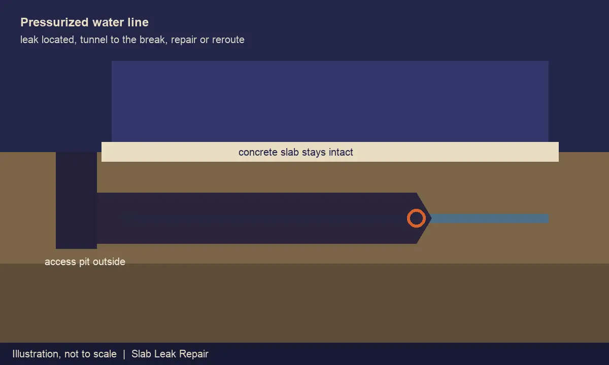 Illustration of slab leak repair under a Henderson slab foundation